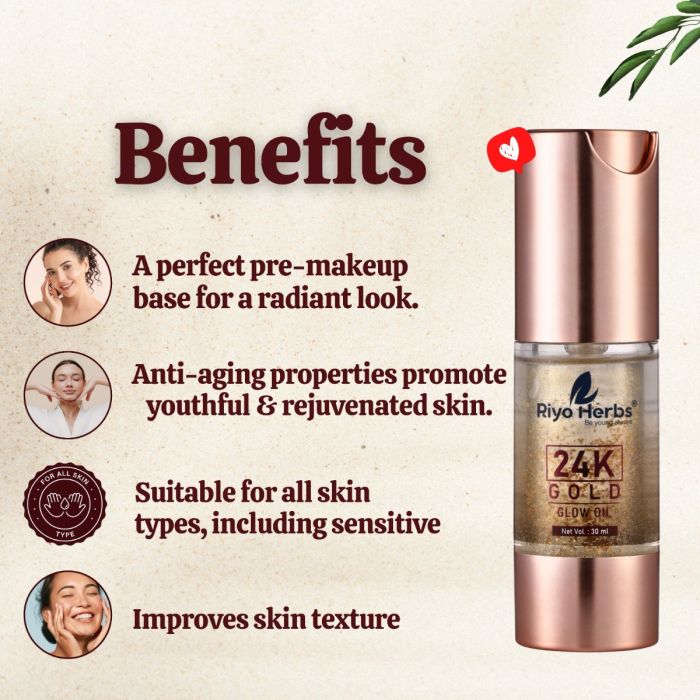 24 K Gold Glow Face Oil - 24K Gold Flakes & Rosehip Oil