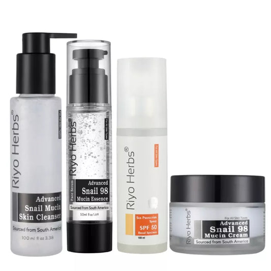 Advanced Snail Mucin Skin Cleanser + Snail 98 Mucin essence 50ml + Snail 98 Mucin Cream + Sun protection spf 50 spray Combo