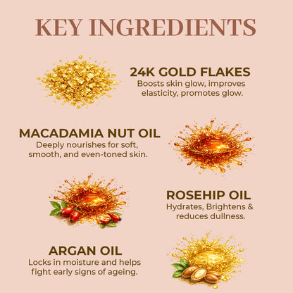 24 K Gold Glow Face Oil - 24K Gold Flakes & Rosehip Oil