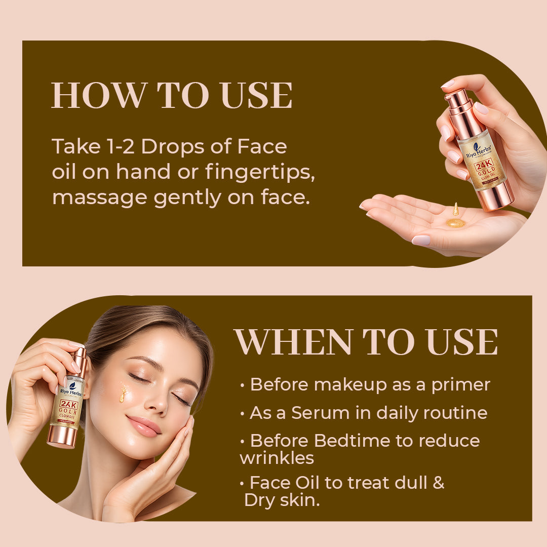 24 K Gold Glow Face Oil - 24K Gold Flakes & Rosehip Oil