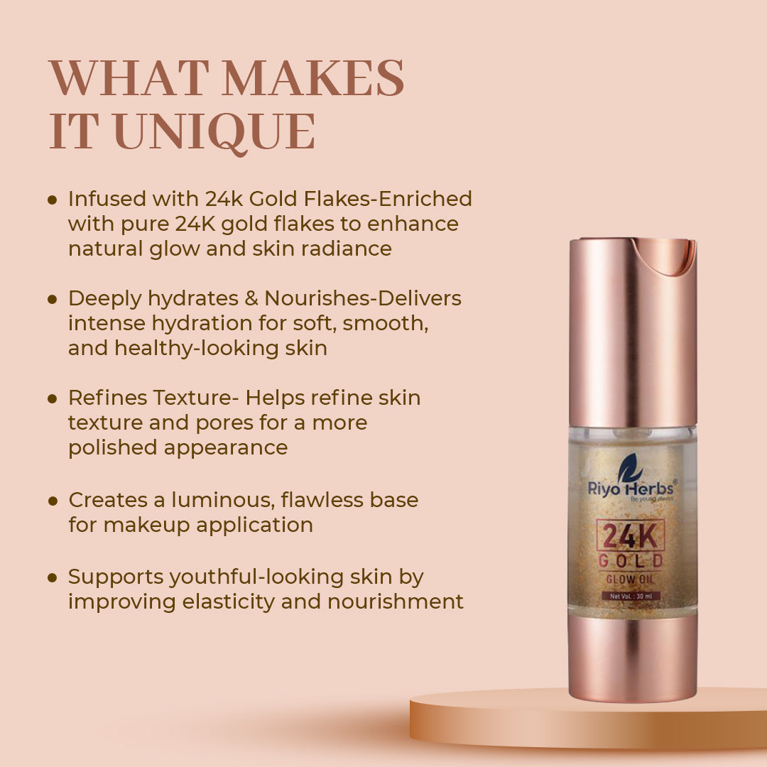 24 K Gold Glow Face Oil - 24K Gold Flakes & Rosehip Oil